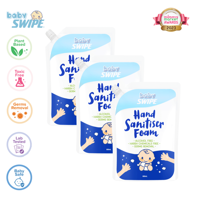 [Carton Deals] babySWIPE Hand Sanitizer Foam 800ml Pouch Pack - 3 Packs